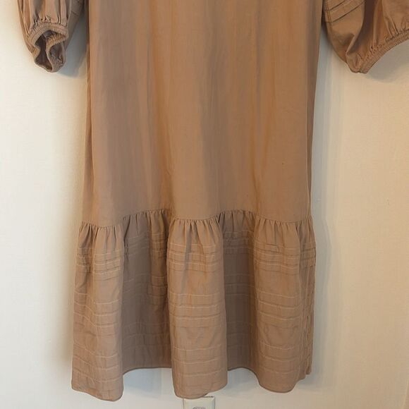 Intermix Womens puff short sleeve ruffle tan tiered prairie v-neck dress size 4 - Picture 3 of 11